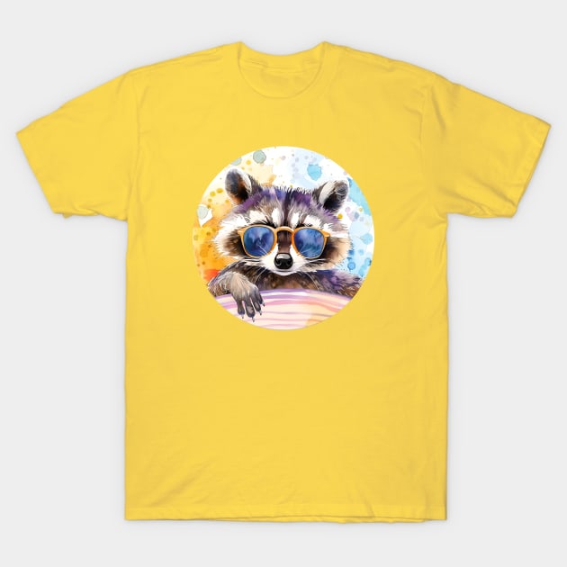 Summertime Raccoon in sunglasses Watercolor T-Shirt by beangeerie